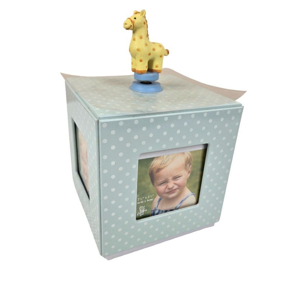 Musical Photo Frame Cube Giraffe Figurine Lid 4x4 Polka Dot Baby Boy